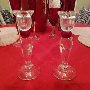 2 Crystal Candle Holder with a touch of Red